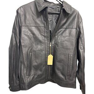 Roundtree & Yorke Men's Premium Leather‎ Jacket Black Genuine Lambskin Size L